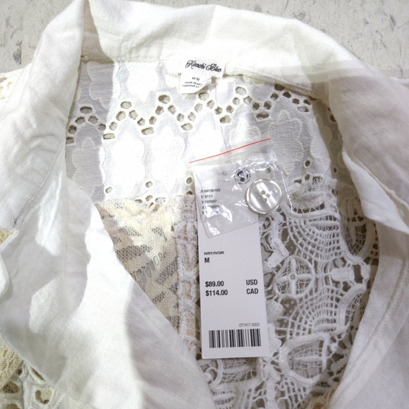 Kimchi Blue | Elegant Cream Lace Patchwork Women's Button Up Top - Picture 7 of 10